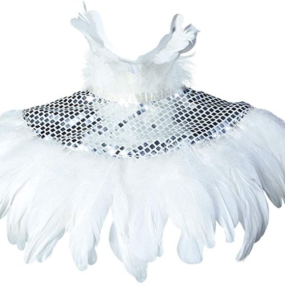 Natural Feather Sequin Shawl Gothic Black Cape - Picture 6 of 6